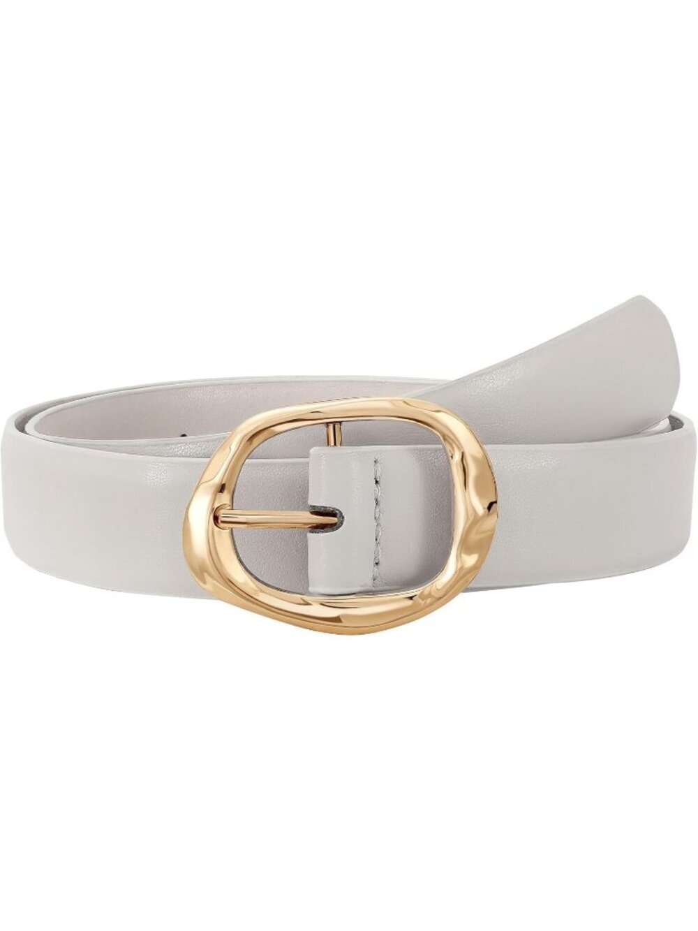Women Light Grey Faux Leather Casual Waist Stylish Fashion Belt with Gold Buckle